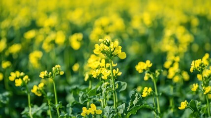 Obraz premium A plantation of mustard greens growing in a field