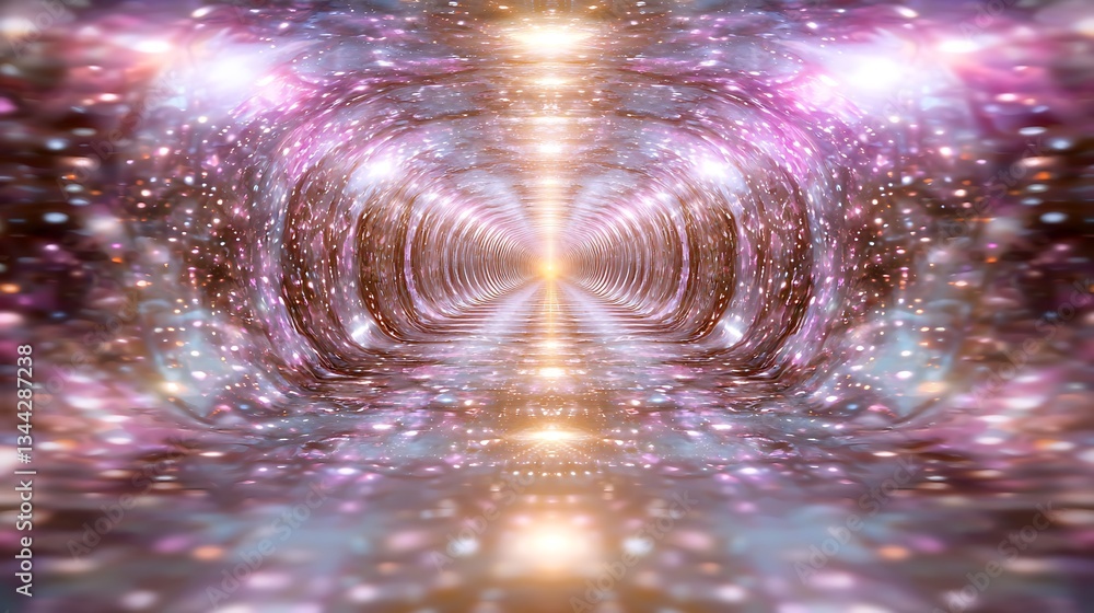 Poster cosmic journey through a vibrant tunnel of stars and light in abstract colorful space background