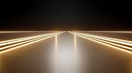 Futuristic abstract landscape with bright lines stretching into a dark infinity creating a surreal effect