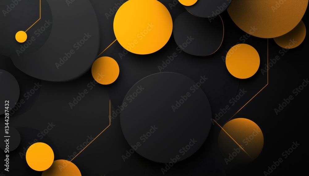 Poster abstract geometric art with black and yellow circles in a technological style. unique and eye-catchi