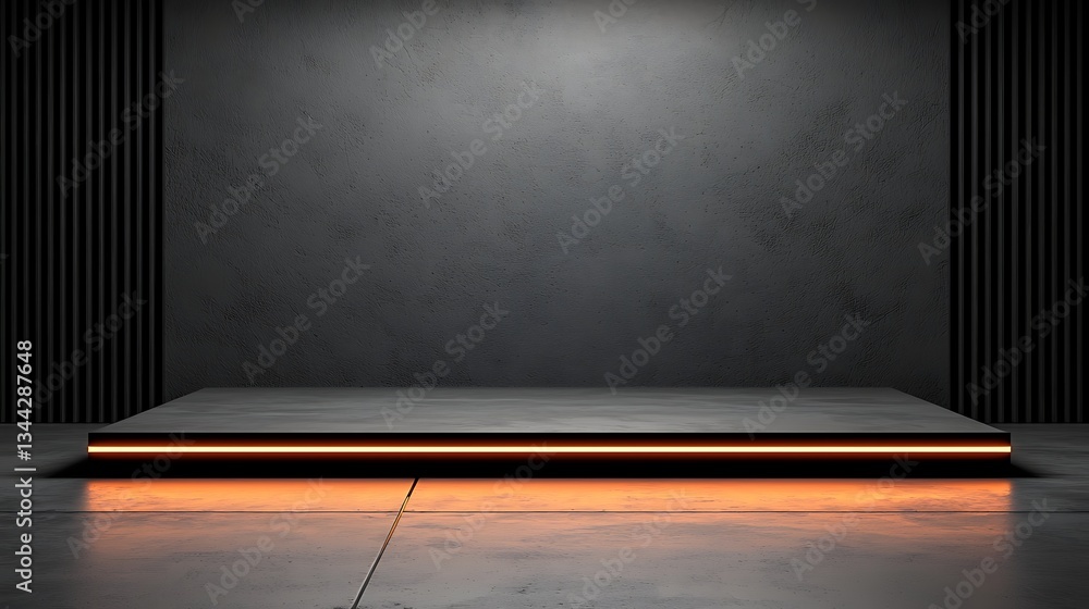 Poster empty stage with minimalist design and dramatic lighting on concrete surface for display concepts