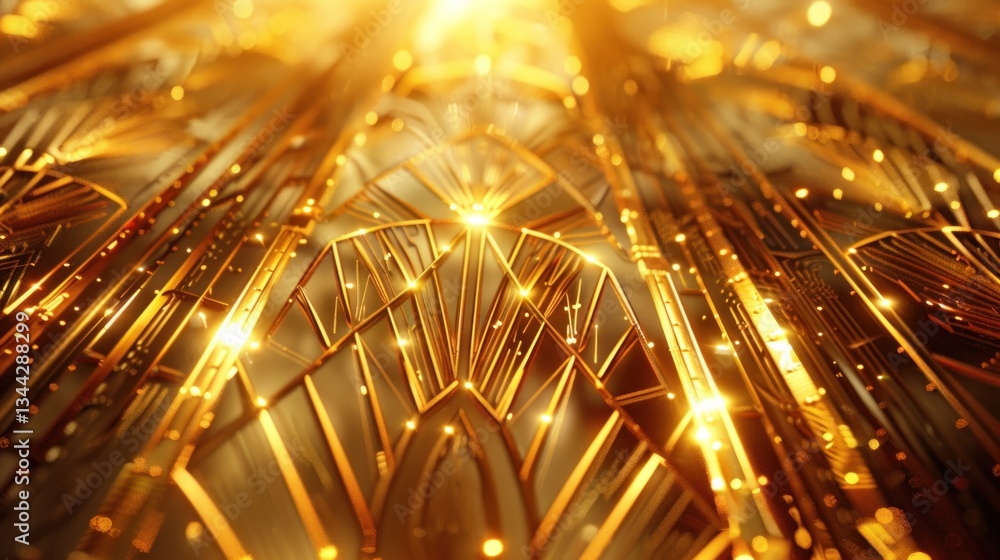 Poster gold-on-gold design features intricate patterns that shine with soft light, enhancing elegance and v
