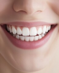Obraz premium A close-up of a smiling person showcasing bright, white teeth, exuding confidence and happiness through their joyful expression.