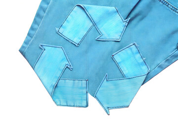 Recycled Denim Fabric with Blue Eco-Friendly Sustainability Symbol
