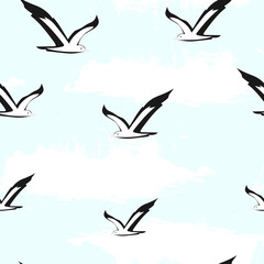 seamless pattern with seagulls and sky