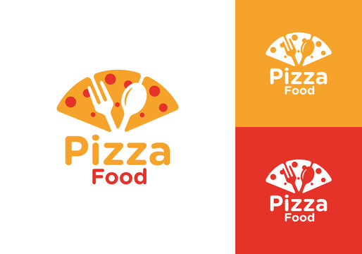 spoon fork and pizza logo design. food and restaurant symbol vector concept