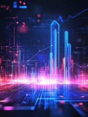 Futuristic Business Growth Chart with Light Effects