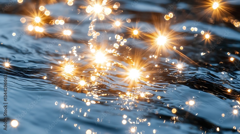 Poster shimmering water surface with sunlight reflections creating beautiful light patterns and sparkles