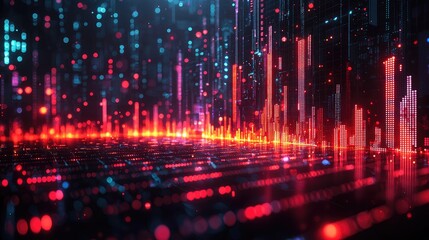 Fototapeta premium Vibrant digital landscape with glowing data streams and abstract visualizations