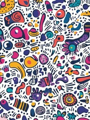 Naklejka premium Whimsical doodle pattern background with hand-drawn elements in various colors, perfect for creative projects