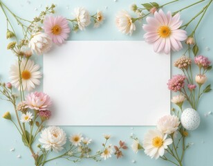 Obraz premium Spring floral arrangement with blank space home decor beautiful flowers bright environment top view nature concept