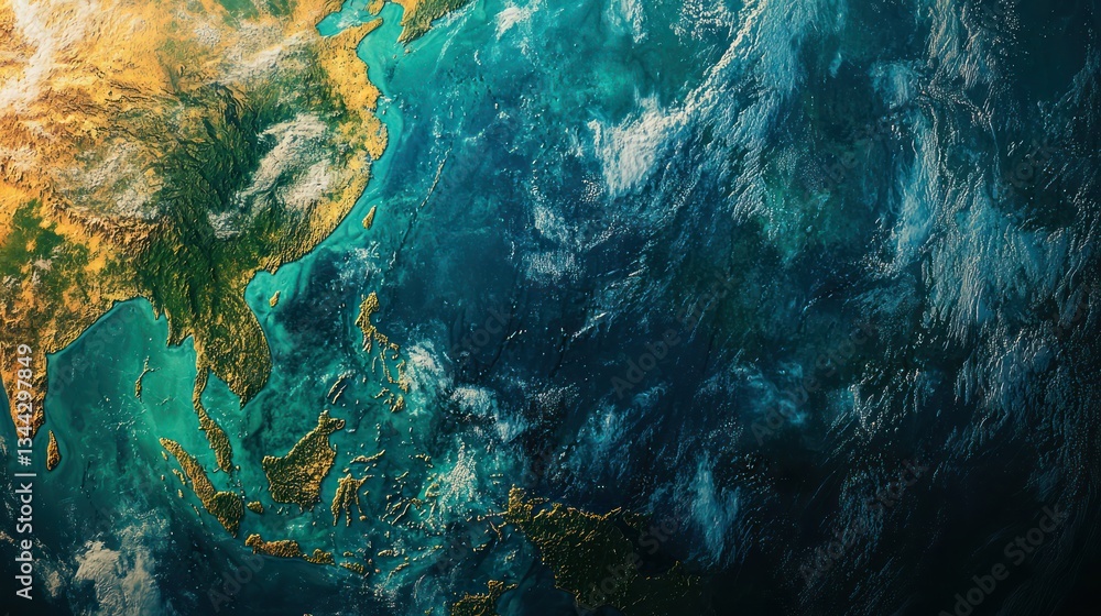 Poster a satellite image showing different ecosystems around the planet