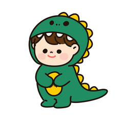 Child in Dinosaur Costume Illustration