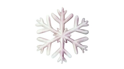 White snowflake shape with soft pink tint on isolated background, winter holiday decorative element for seasonal designs and festive projects.