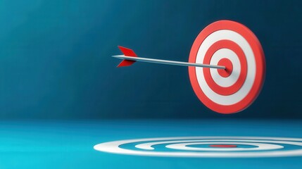 Business mindset with goals and focus concept. Target with an arrow hitting the bullseye on a colorful backdrop.