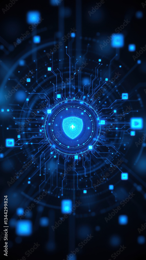 Poster a futuristic cybernetic representation of secure data protection with a focus on cybersecurity conce