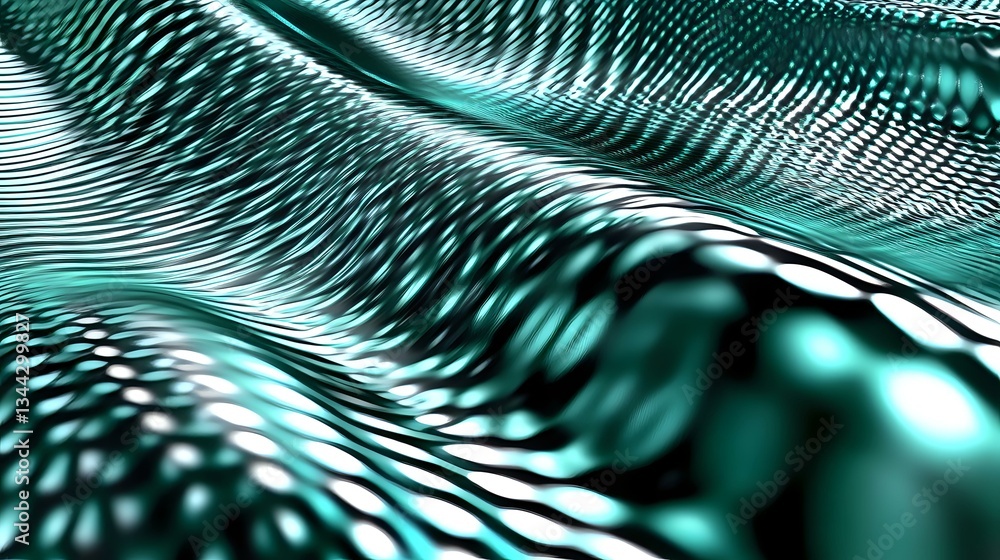 Poster futuristic turquoise metallic wave pattern with rippling surface effect creates dynamic motion and f