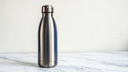 Stainless Steel Water Bottle on Marble Surface