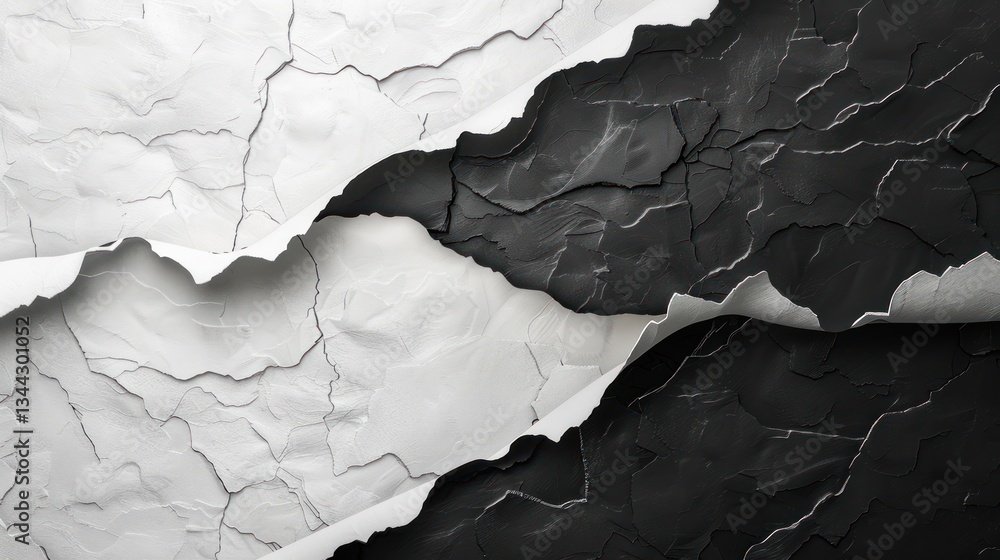 Aufkleber jagged layers of torn black and white paper showcase a striking texture contrast in a minimalistic s