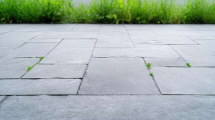 Obraz premium Gray paving stones with grass