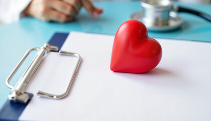 Red heart symbolizing compassion on nurse's clipboard, healthcare concept