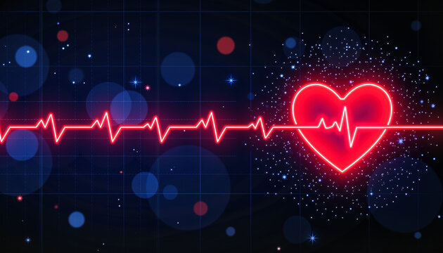 Heart-shaped ECG line on digital screen, dedication to saving lives