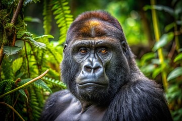 Obraz premium Powerful Silverback Gorilla in Congo Rainforest Habitat - Documentary Photography