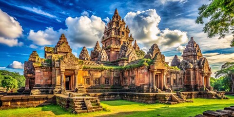 Obraz premium Prasat Muang Tam: Ancient Khmer Architecture, Castle Rock Historical Park, Thailand