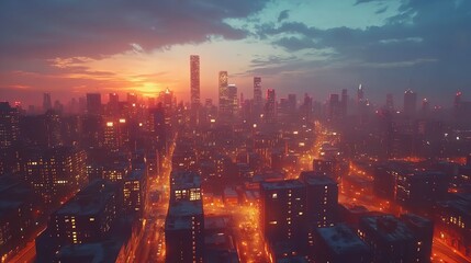 Fototapeta premium Vibrant Cityscape at Night - Downtown Lights and Skyscrapers