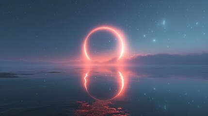 Cosmic Ring Over Misty Lake at Night