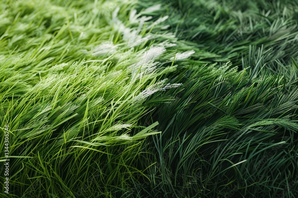 Poster patch of synthetic grass features a mix of light and dark green blades with subtle variations in col