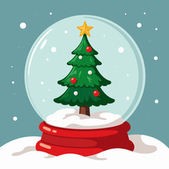 Obraz premium Festive snow globe featuring a Christmas tree, holiday spirit