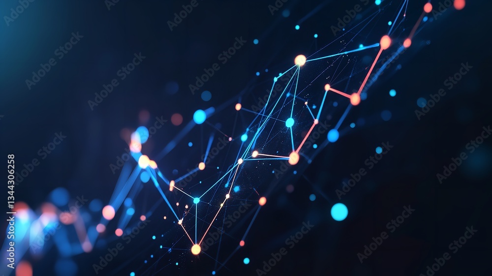 Poster abstract digital network blue orange glowing lines technology background art web data dark nodes