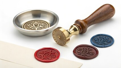 Brass Seal Stamp with Sealing Wax and Inkpad