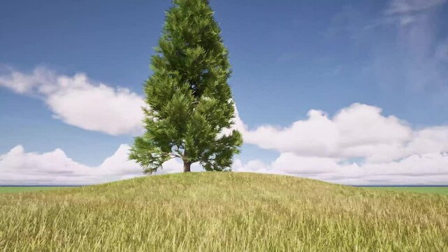 single tree on green lawn move orbit endless