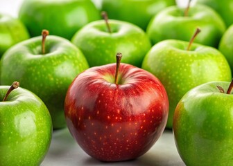 Red Apple Among Green Apples - Minimalist Still Life Photography