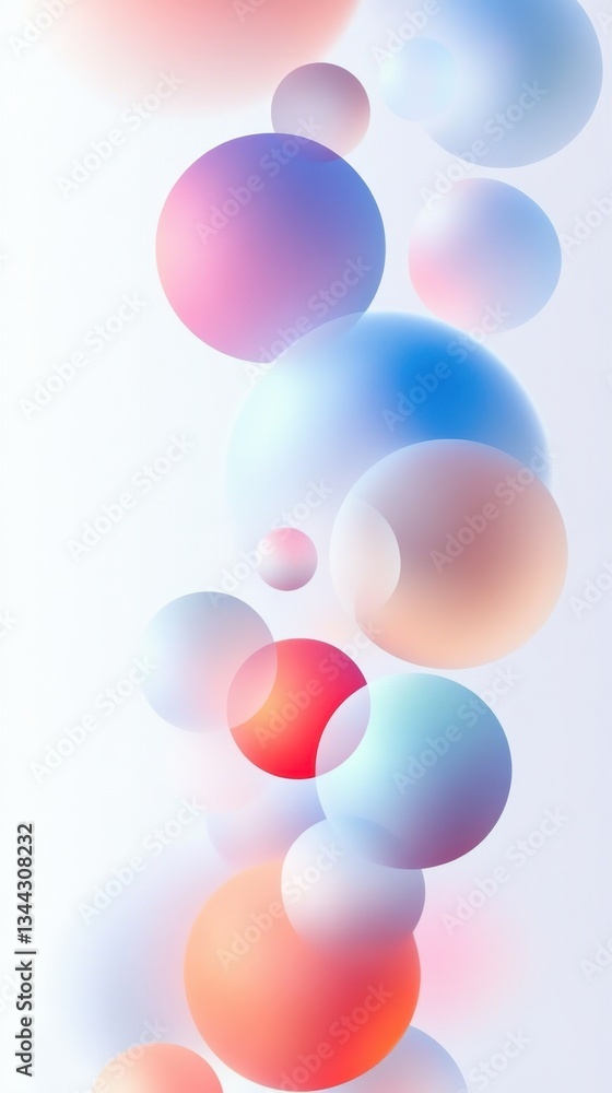 Poster vibrant spheres hovering over soft background, generating modern abstract design with dynamic color 