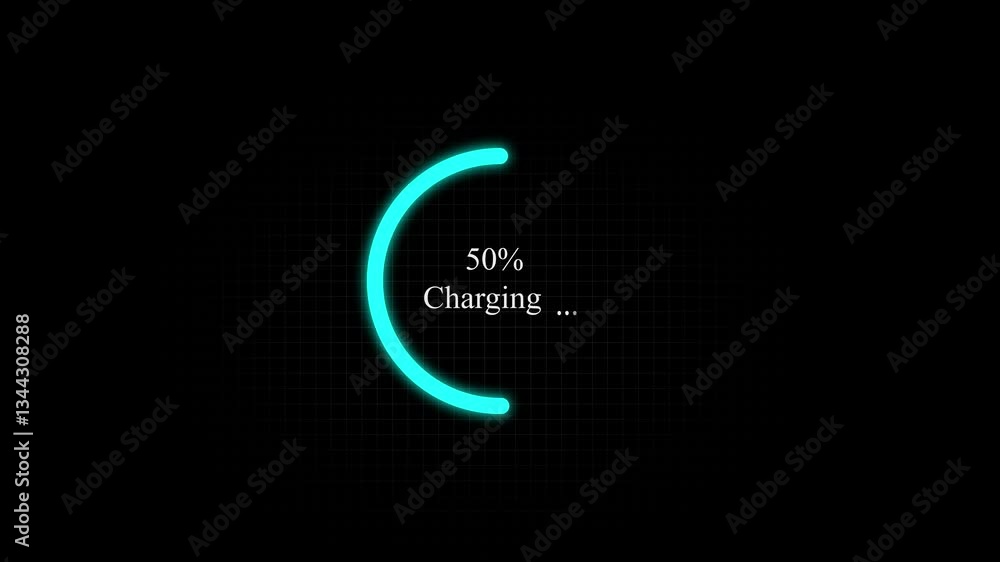 Poster animated circle charging indicator 0 to 100 percent with fluid and bubble. animation video isolated 