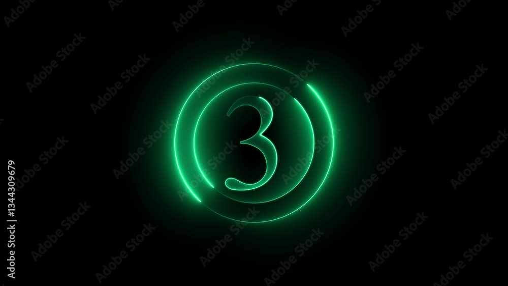 Poster digital neon countdown 5 seconds animation. timer start from 5 to 0 second.5 seconds number countdow