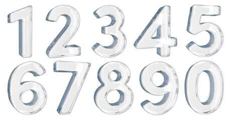 Glass numbers. 3d illustration transparent background