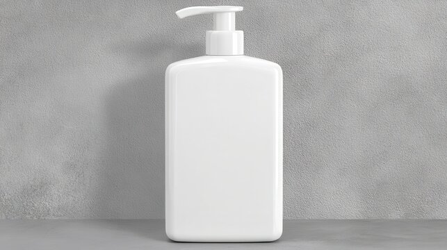 White rectangular pump bottle mockup resting on concrete surface, showcasing minimalist packaging design for branding and marketing purposes