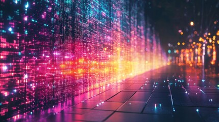 Digital cloud computing touchscreen interface design urban setting abstract visuals nighttime environment