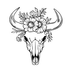 Skull of a bull with horns decorated with flowersSkull of a bull with horns decorated with flowers