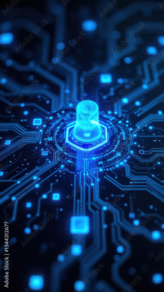 Poster a digital graphic illustrating cybersecurity, devops, 2fa, and kubernetes concepts with a circuit bo