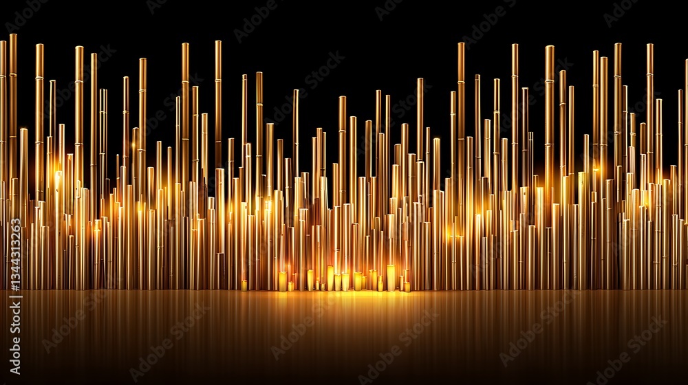 Poster golden vertical bars reflecting light in a stunning abstract design for background or presentation u