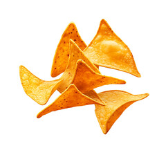Naklejka premium Crispy tortilla chips stacked in playful arrangement isolated on transparent background