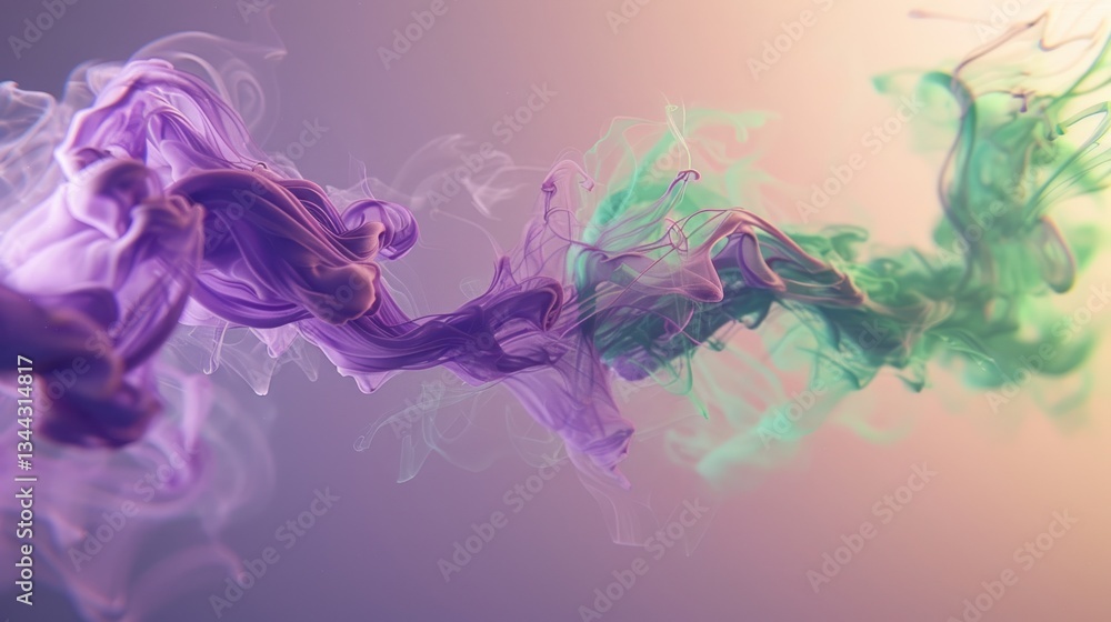 Poster smoke resembles fluid ink as deep violet and emerald green hues flow together, creating a soft and r