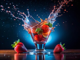 Refreshing Strawberry Cocktail Splash in Glass - Summer Drink Photography