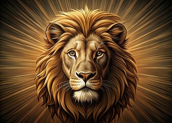 Naklejka premium Regal Lion Head: Vintage Woodcut Engraving, Low Light Wildlife Art