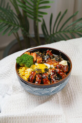 Eel rice bowl on a monochrome background